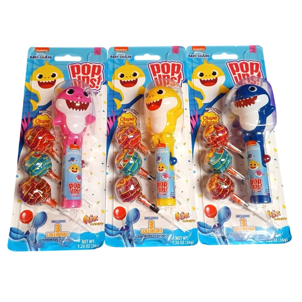 NEW‎ 3 Pinkfong Baby Mommy Daddy Shark Flix Pop Ups Lollipop Holder